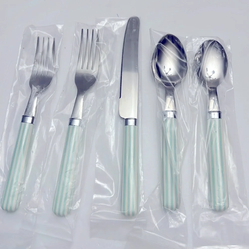 5 Piece Place Setting Green Struped Silverware Sheffield stainless England